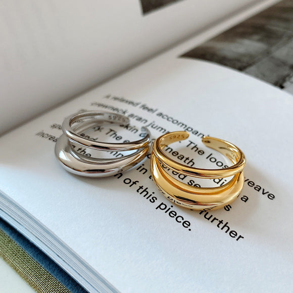 Anillo Doble de Plata Esterlina 925 para Mujer con Apertura Ajustable