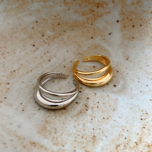 Anillo Doble de Plata Esterlina 925 para Mujer con Apertura Ajustable