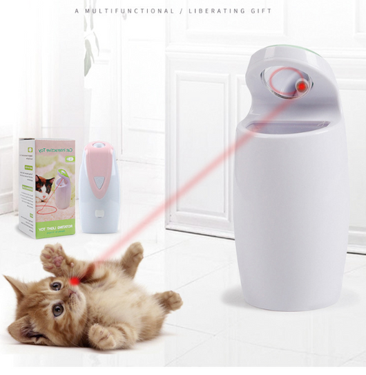 White and light green automatic laser cat toy with a power button, designed to provide interactive entertainment for cats. - Image 6