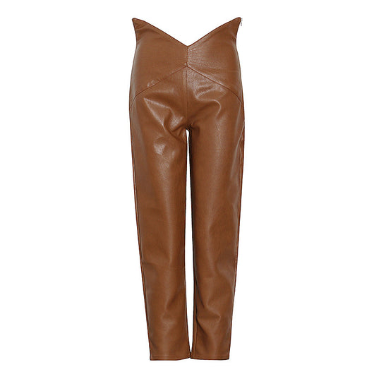 Pantalón Harem de Cuero Cropped Cintura Alta con Diseño Irregular - Image 7