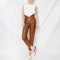 Pantalón Harem de Cuero Cropped Cintura Alta con Diseño Irregular