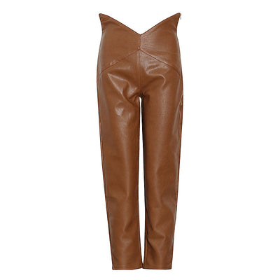 Pantalón Harem de Cuero Cropped Cintura Alta con Diseño Irregular - Image 3