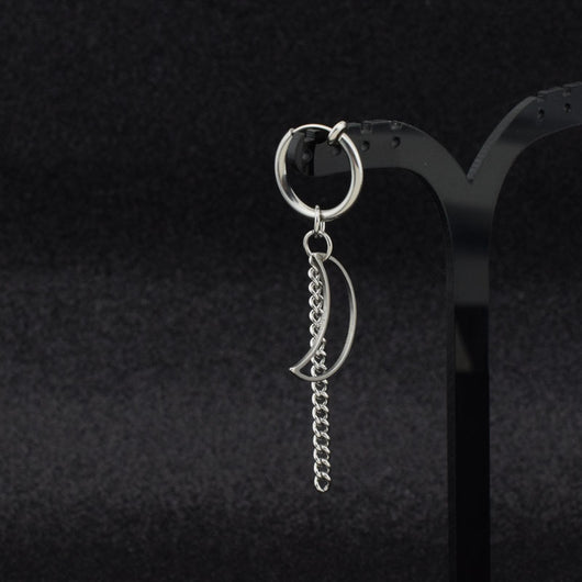 Aretes de Cadena Luna para Hombre con Clip de Resorte sin Perforación - Image 8