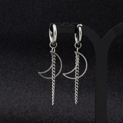 Aretes de Cadena Luna para Hombre con Clip de Resorte sin Perforación - Image 11