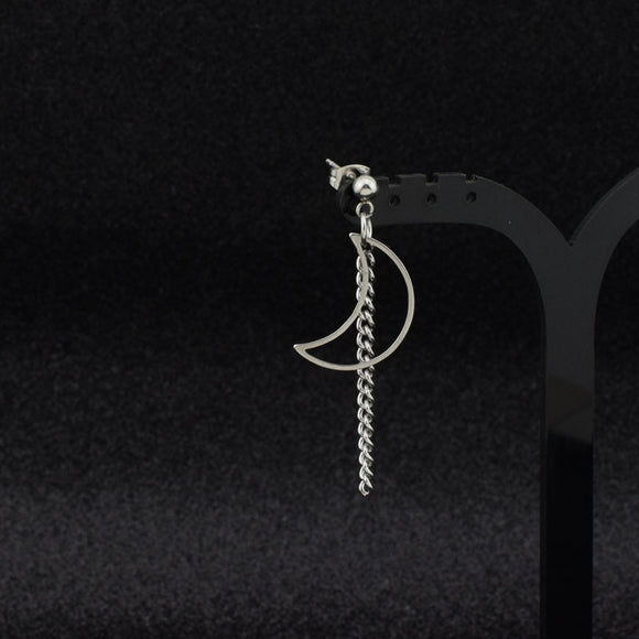 Aretes de Cadena Luna para Hombre con Clip de Resorte sin Perforación