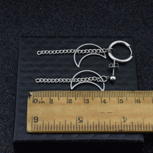 Aretes de Cadena Luna para Hombre con Clip de Resorte sin Perforación - Image 6