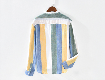 Camisa de Lino Manga Larga a Rayas con Cuello Cuadrado - Corte Holgado Fresco - Image 12