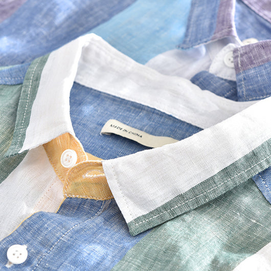 Camisa de Lino Manga Larga a Rayas con Cuello Cuadrado - Corte Holgado Fresco - Image 5