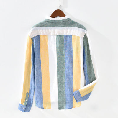 Camisa de Lino Manga Larga a Rayas con Cuello Cuadrado - Corte Holgado Fresco - Image 4