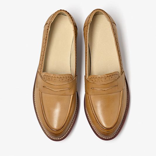 Zapatos Oxford Vintage de Cuero de Oveja con Tallado Artesanal