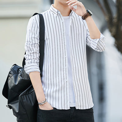 Camisa Casual Coreana de Rayas para Hombre con Manga Larga - Image 10