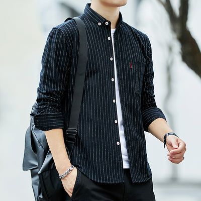 Camisa Casual Coreana de Rayas para Hombre con Manga Larga - Image 19