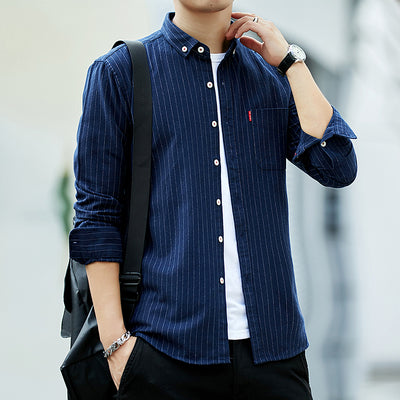 Camisa Casual Coreana de Rayas para Hombre con Manga Larga - Image 3