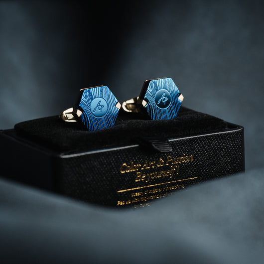 Gemelos Azul Francés con Detalles Dorados para Hombre
