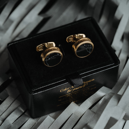 Gemelos de Mármol Negro Francés - Lujo Minimalista para Hombre