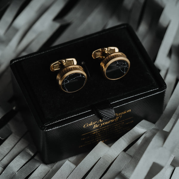 Gemelos de Mármol Negro Francés - Lujo Minimalista para Hombre