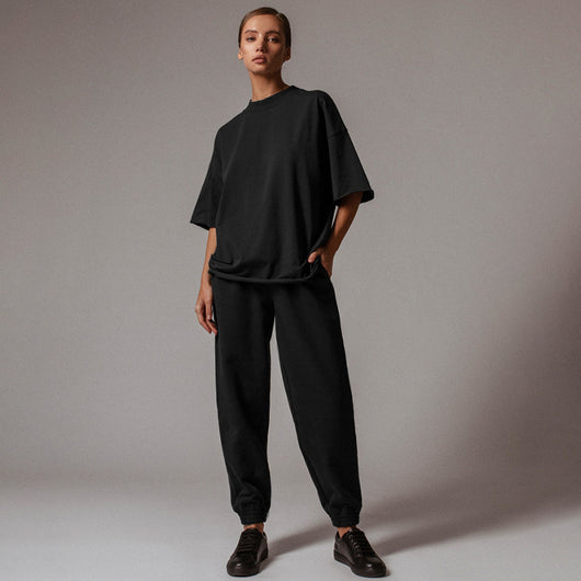 Conjunto Casual Femenino Primavera-Verano: Blusa Holgada y Leggings de Colores Sólidos - Image 3