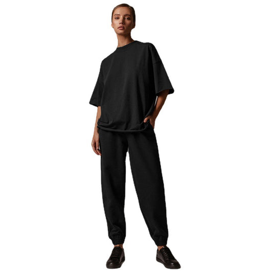 Conjunto Casual Femenino Primavera-Verano: Blusa Holgada y Leggings de Colores Sólidos - Image 5