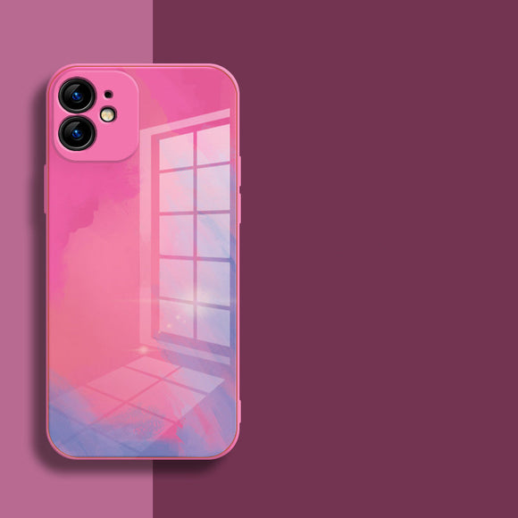 Funda iPhone 12 de Cristal Templado con Diseño Acuarela y Bordes Rectos