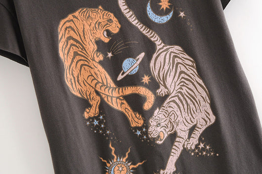 Playera Estilo Europeo Mujer Verano - Diseño Tigre Sol y Luna - Image 5