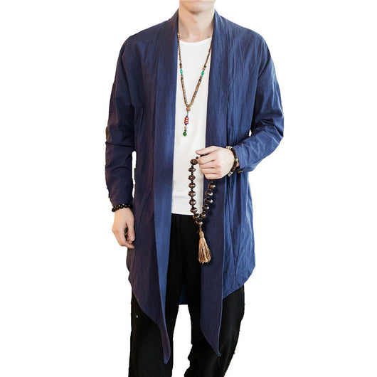 Bata Hanfu Larga Talla Plus - Algodón y Lino Puro Color - Image 6