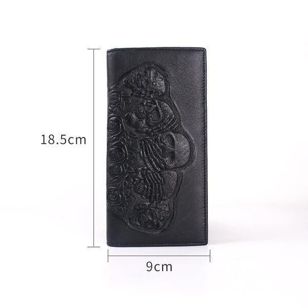 Billetera Larga Punk Rock para Hombre con Diseño Calavera Rosa