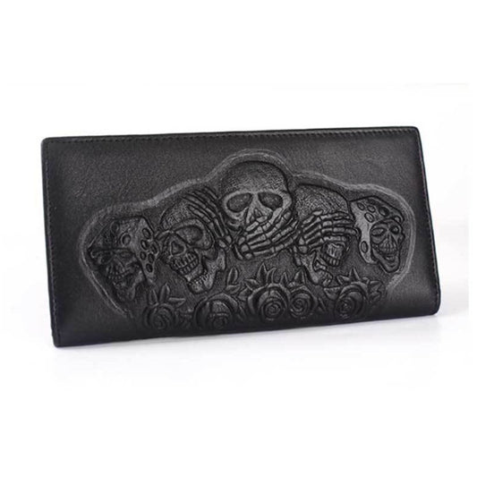 Billetera Larga Punk Rock para Hombre con Diseño Calavera Rosa