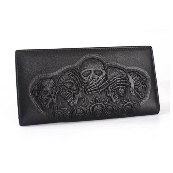Billetera Larga Punk Rock para Hombre con Diseño Calavera Rosa