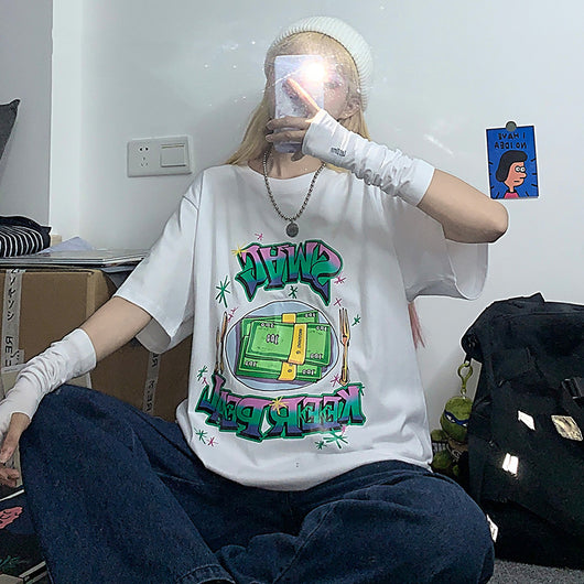 Playera Estampada Cuello Redondo Manga Corta para Estudiantes