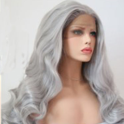 Peluca Ondas Grandes Gris Plata - Cabello Rizado Largo Fibra de Alta Temperatura