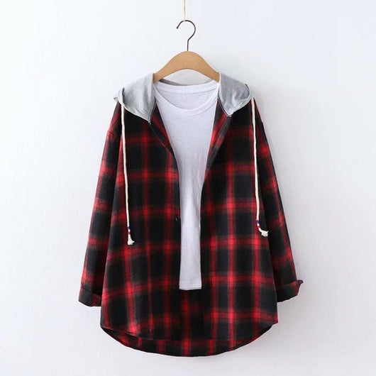 Camisa Cuadriculada Holgada con Capucha para Mujer - Image 7