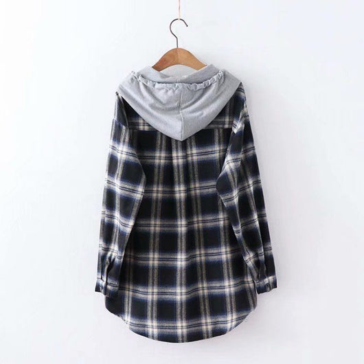 Camisa Cuadriculada Holgada con Capucha para Mujer - Image 8