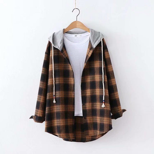 Camisa Cuadriculada Holgada con Capucha para Mujer - Image 4