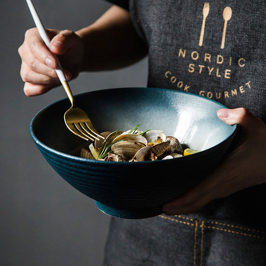 Tazón de Cerámica Estilo Europeo para Ramen y Fideos con Carne