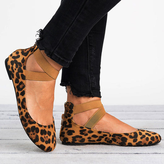 Zapatos Planos Casuales con Estampado de Leopardo y Correa Elástica para Mujer