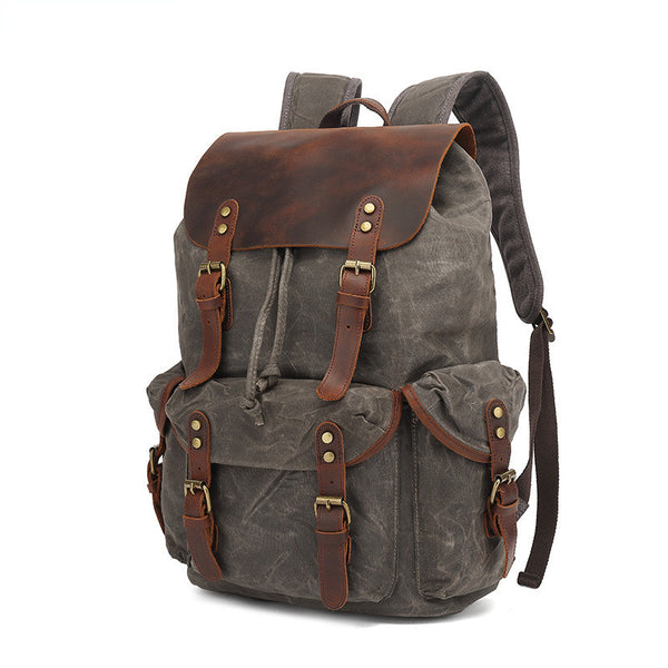 Mochila Ejecutiva de Lona Encerada y Cuero Crazy Horse - Bolsa para Laptop y Viajes