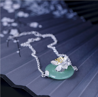 Pulsera de Jade Dongling Estilo Antiguo con Flor de Loto Plata - Diseño Retro Artístico para Mujer - Image 7