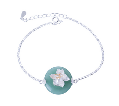 Pulsera de Jade Dongling Estilo Antiguo con Flor de Loto Plata - Diseño Retro Artístico para Mujer