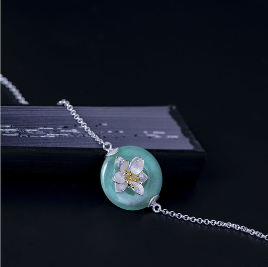 Pulsera de Jade Dongling Estilo Antiguo con Flor de Loto Plata - Diseño Retro Artístico para Mujer - Image 2
