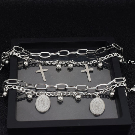 Pulsera de Cadena Doble Acero Inoxidable Hip-Hop Unisex Resistente al Decoloramiento - Image 12