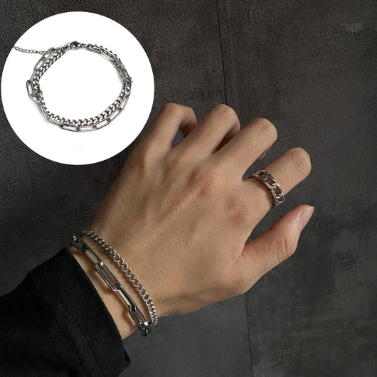 Pulsera de Cadena Doble Acero Inoxidable Hip-Hop Unisex Resistente al Decoloramiento - Image 7