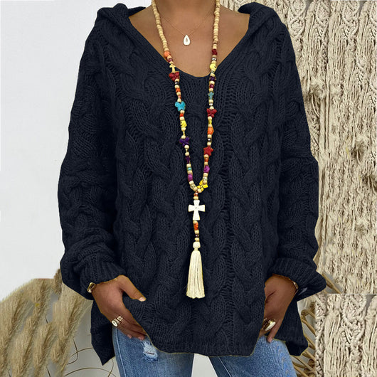 Sudadera con Capucha Tejida Retorcida de Colores Sólidos - Image 24