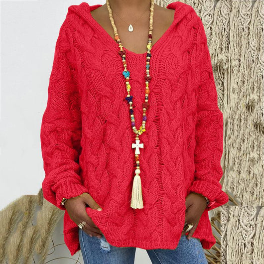 Sudadera con Capucha Tejida Retorcida de Colores Sólidos - Image 8