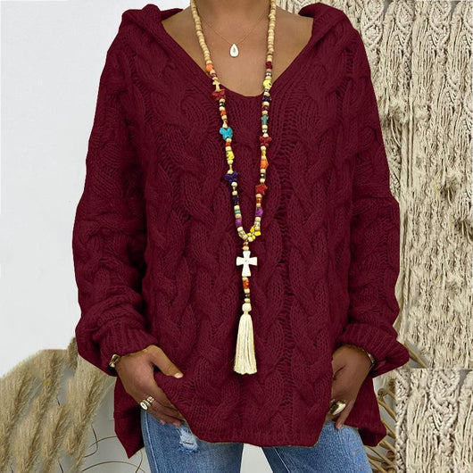 Sudadera con Capucha Tejida Retorcida de Colores Sólidos - Image 4