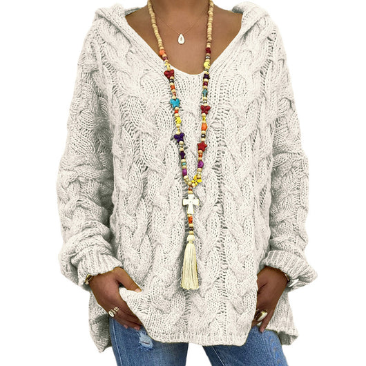 Sudadera con Capucha Tejida Retorcida de Colores Sólidos - Image 3