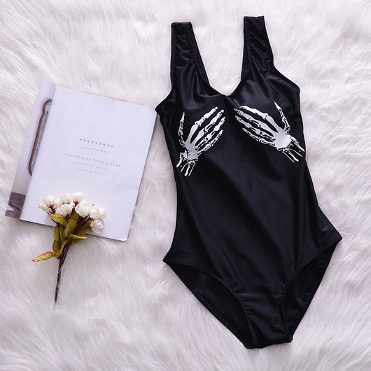 Traje de Baño Triangular Estampado Calavera Negra Estilo Coreano para Mujer - Image 12