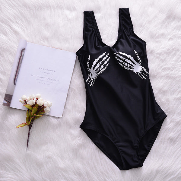 Traje de Baño Triangular Estampado Calavera Negra Estilo Coreano para Mujer - Image 5
