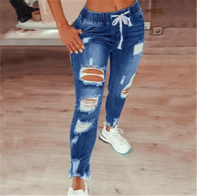 Pantalones Vaqueros Rotos Ajustados con Cintura Alta y Cordones - Image 8