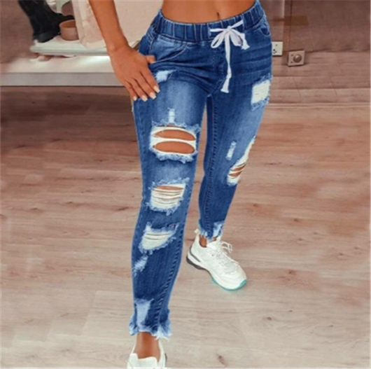 Pantalones Vaqueros Rotos Ajustados con Cintura Alta y Cordones - Image 8