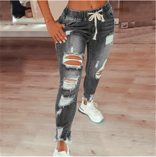 Pantalones Vaqueros Rotos Ajustados con Cintura Alta y Cordones - Image 2